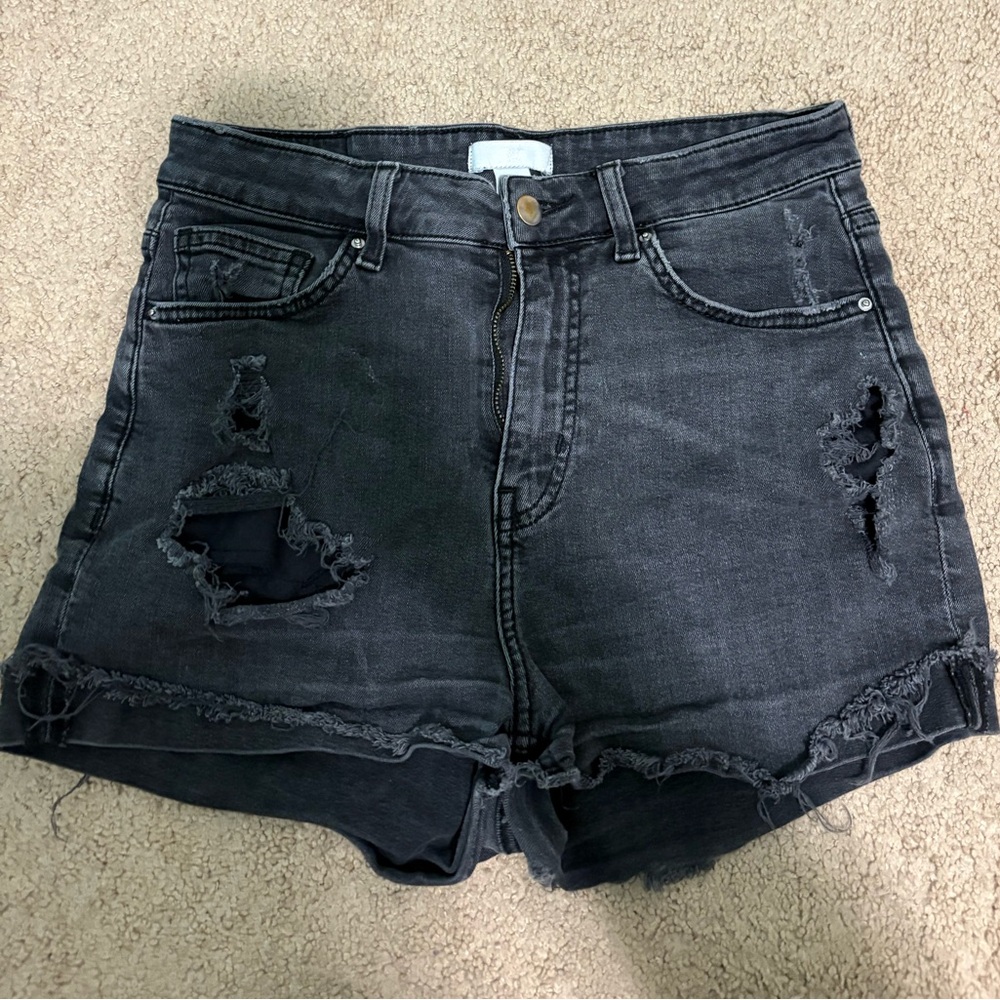 H&M Charcoal Distressed Jean Shorts